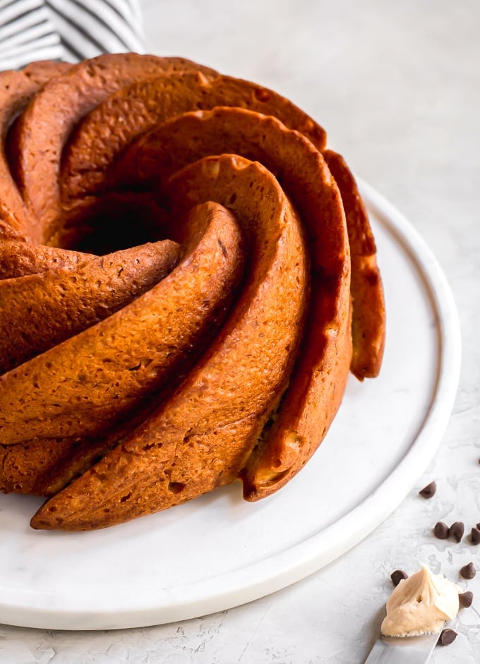 side view of baked bundt cake