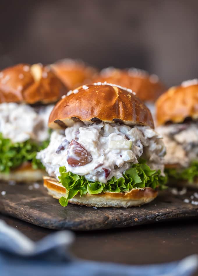 Healthy chicken salad sliders on wheat buns