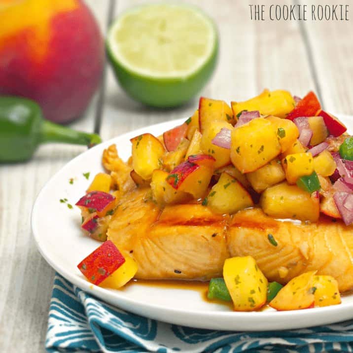 Sweet Glazed Salmon with Peach Salsa The Cookie Rookie