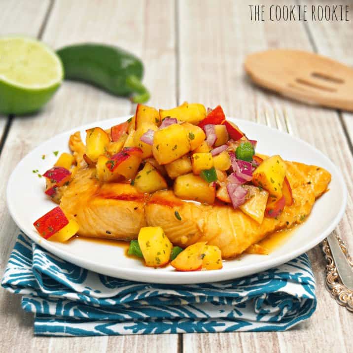 Sweet Glazed Salmon with Peach Salsa The Cookie Rookie