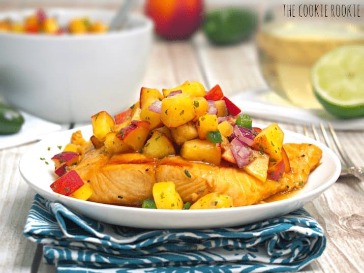Sweet Glazed Salmon with Peach Salsa The Cookie Rookie