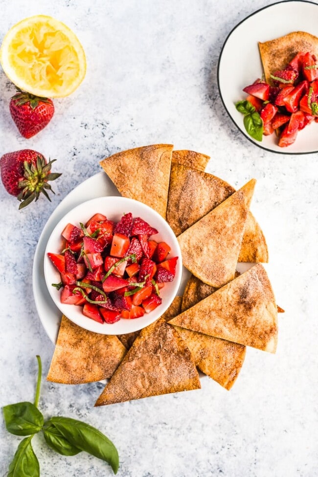 Strawberry Salsa with Cinnamon Tortilla Chips (Easy Fruit Salsa Recipe)