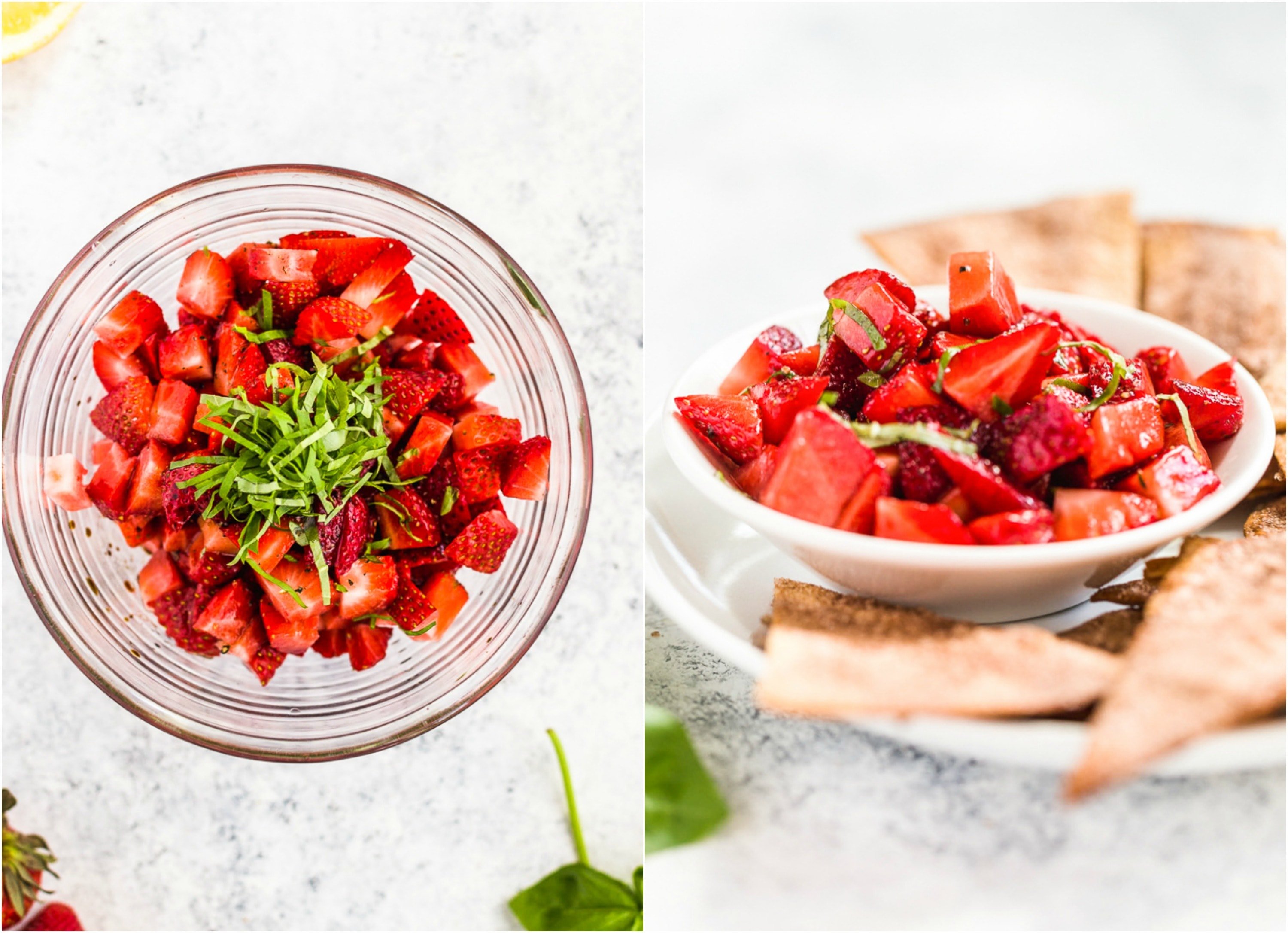 STRAWBERRY BASIL SALSA WITH CINNAMON SUGAR CHIPS is such a fun BBQ treat, perfect for any party! Healthy and so delicious.