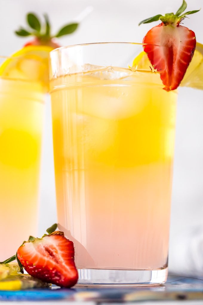 up close photo of summer shandy recipe in glass