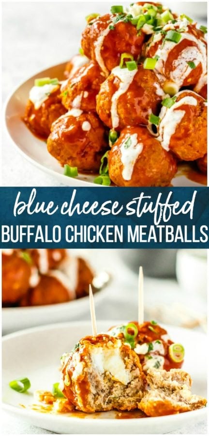 Buffalo Chicken Meatballs are one of our very favorite party appetizers. These Blue Cheese Stuffed Meatballs are relatively healthy, SO flavorful, and sure to please. If you're not sure what to serve for your next tailgating party, this Buffalo Chicken Meatballs Recipe is just the thing. Serve with Homemade Ranch!
