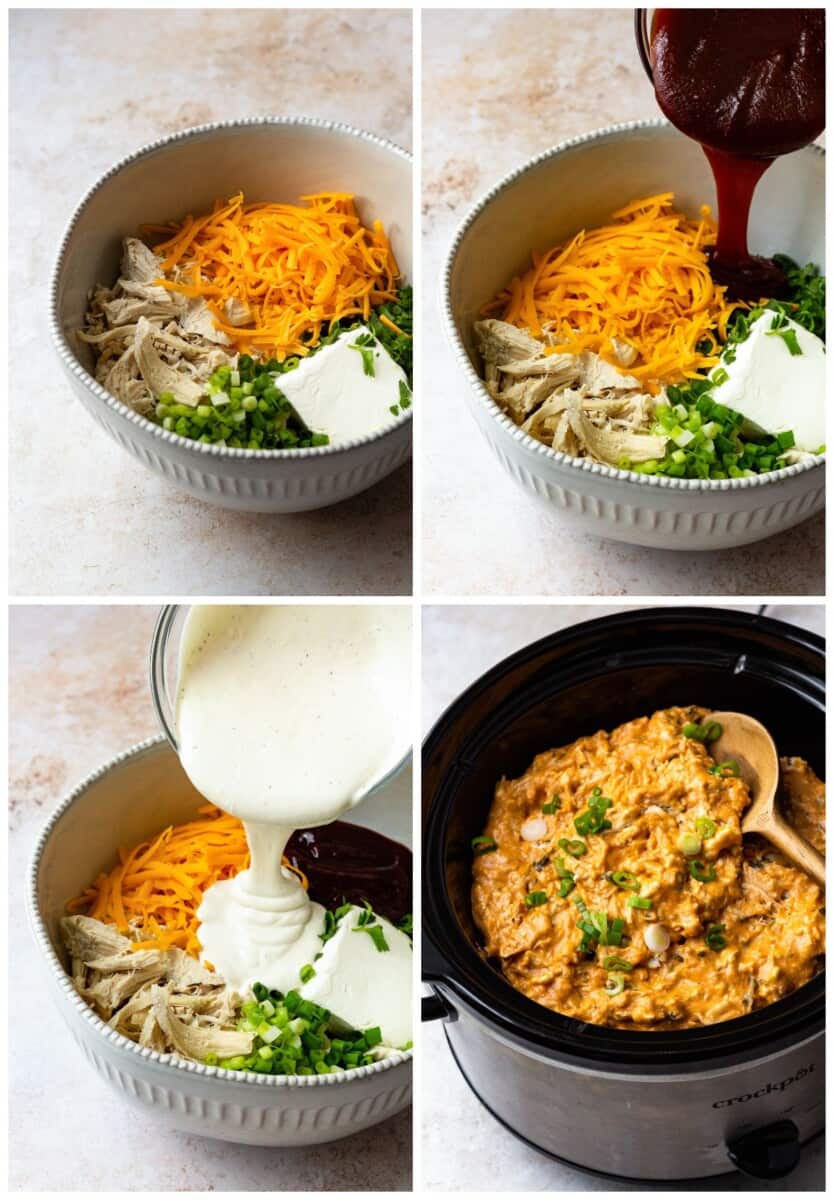 step by step photos for how to make bbq chicken dip in a crockpot