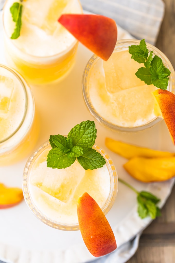 top view of glasses of peach lemonade