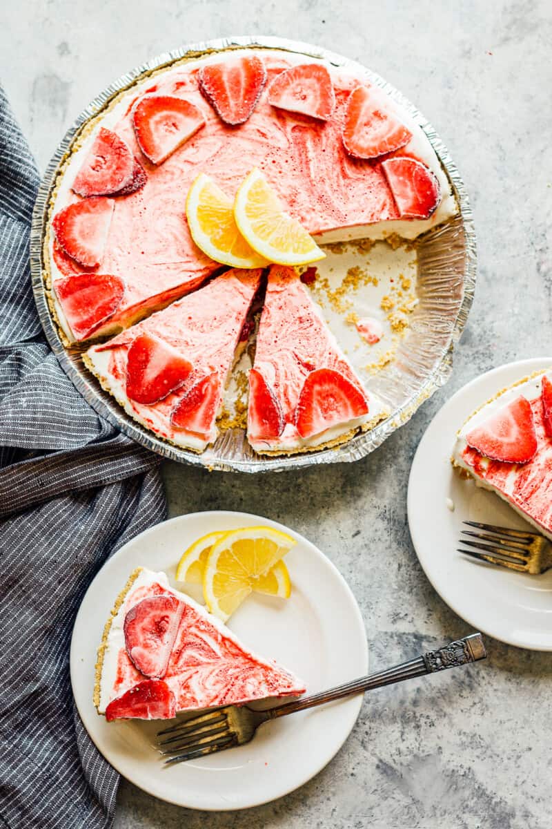 sliced strawberry lemonade pie