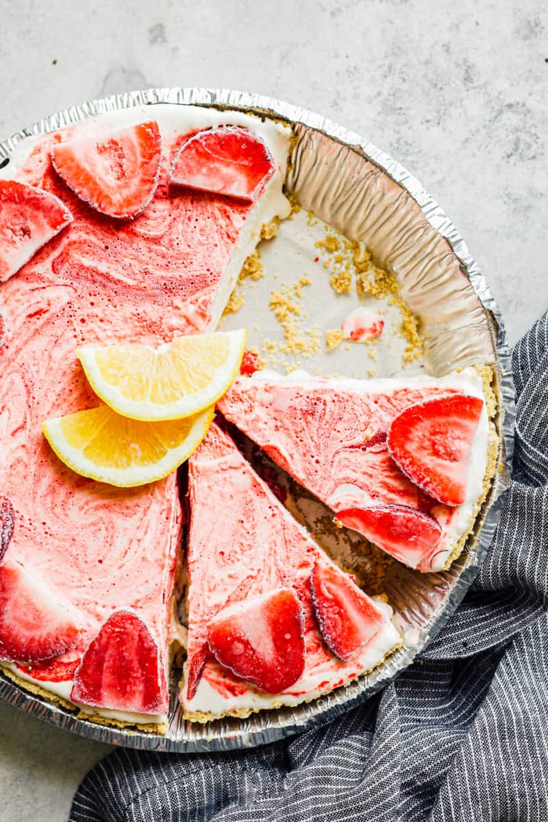 sliced strawberry lemonade pie