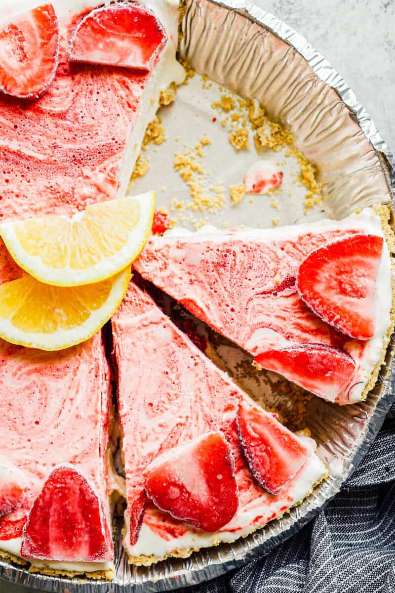 sliced strawberry lemonade pie