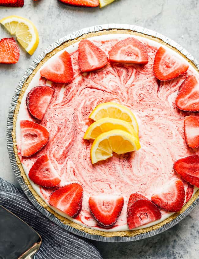 overhead strawberry lemonade pie