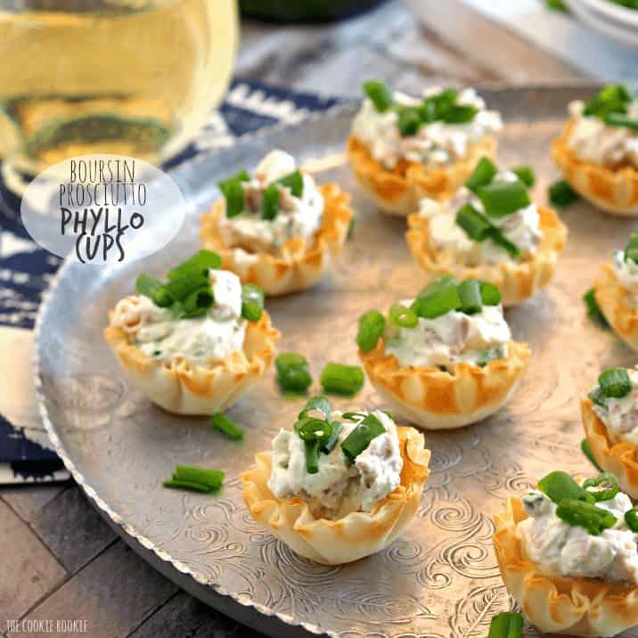 Boursin Prosciutto Phyllo Cups on a tray.