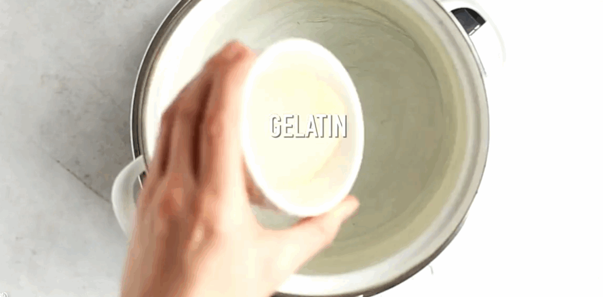 Blooming the gelatin in a pot. 