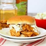 Slow Cooker Hard Apple Cider Pulled BBQ Chicken Sandwiches with Almond Apple Slaw! Delicious and easy! Best sandwich ever! - The Cookie Rookie