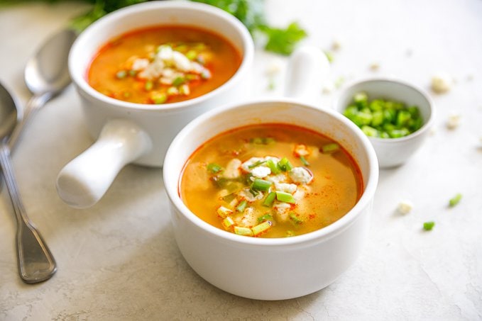 Skinny Buffalo Chicken soup in bowls.