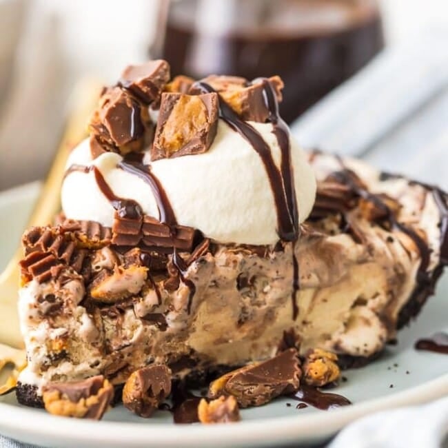 Peanut Butter Ice Cream Pie slice on plate