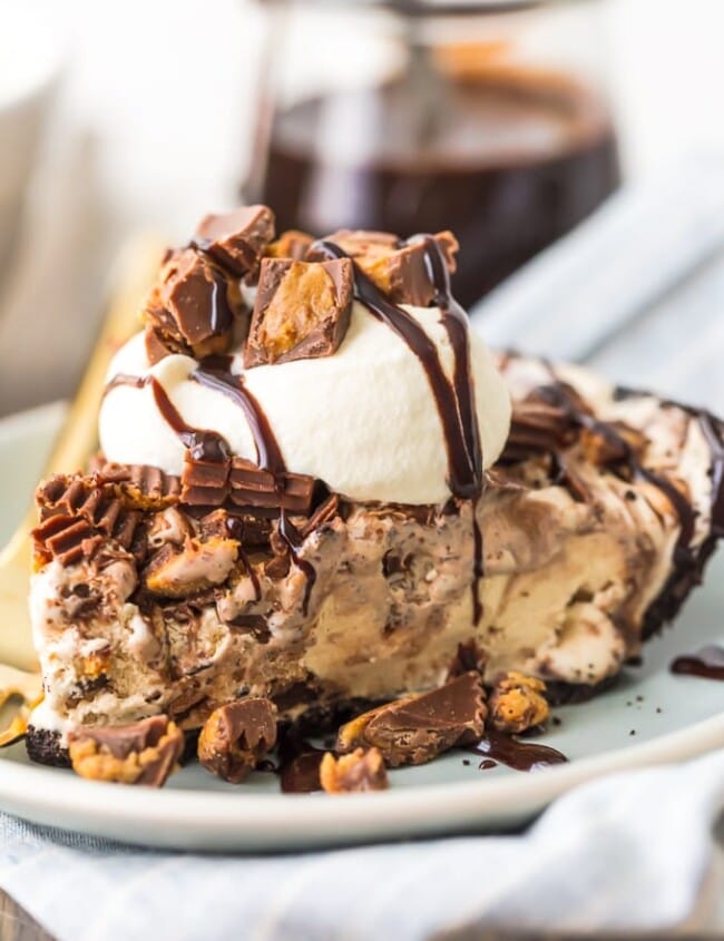 Peanut Butter Ice Cream Pie slice on plate