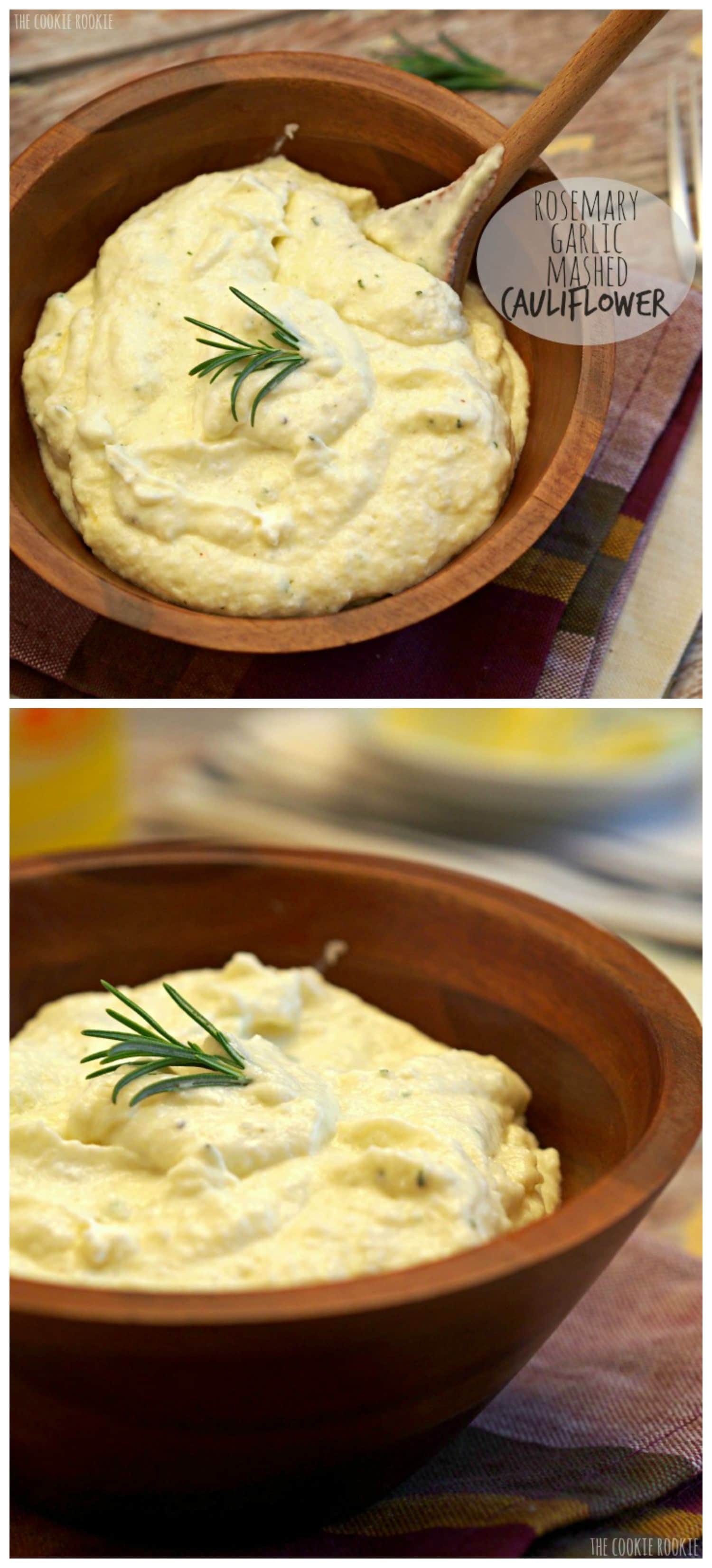 Rosemary Garlic Mashed Cauliflower! Healthy and delicious alternative to mashed potatoes. Perfect Thanksgiving side dish! | The Cookie Rookie