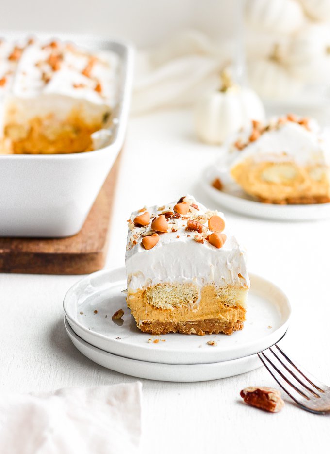 A plate of pumpkin lasagna for dessert