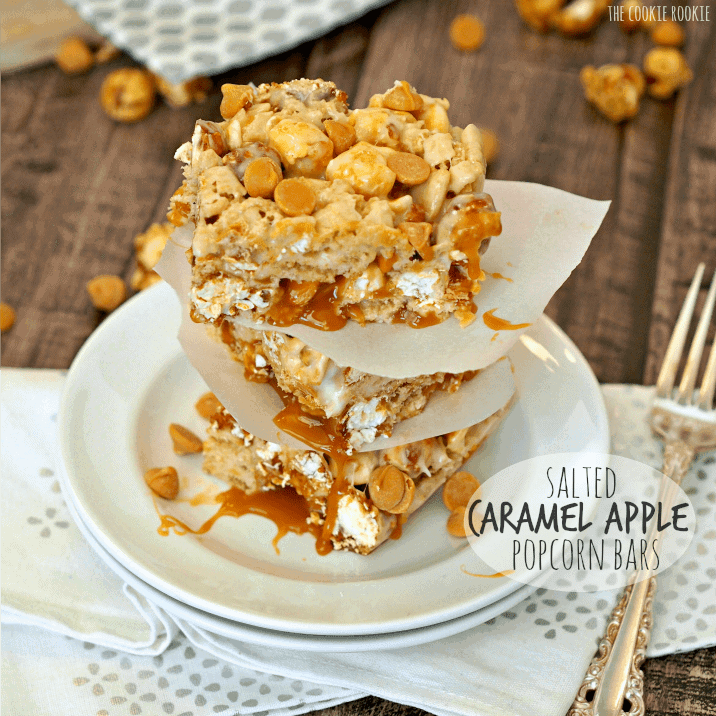 Salted Caramel Apple Popcorn Bars! AMAZING! Like Rice Crispie Treats but wayyy better. - The Cookie Rookie