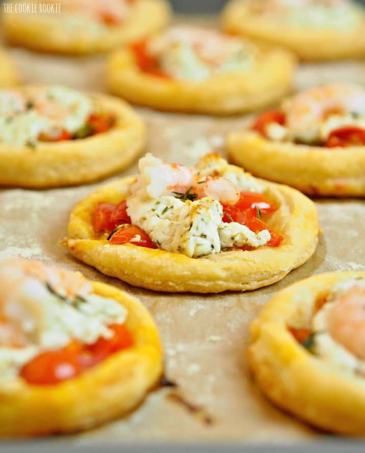 Close-up view of Shrimp and Goat Cheese Tartlets.