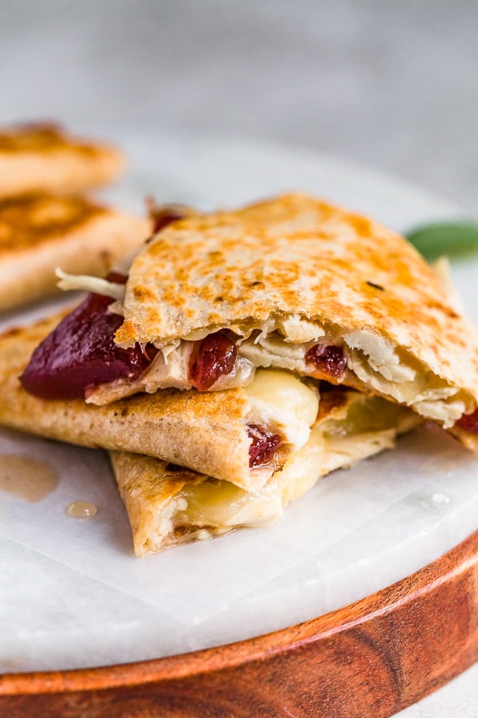 Turkey cranberry quesadilla, browned and crispy.