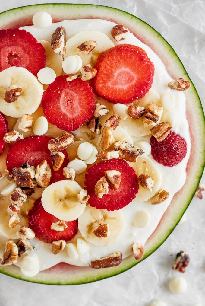Easy summer desserts, watermelon pizza topped with fruit