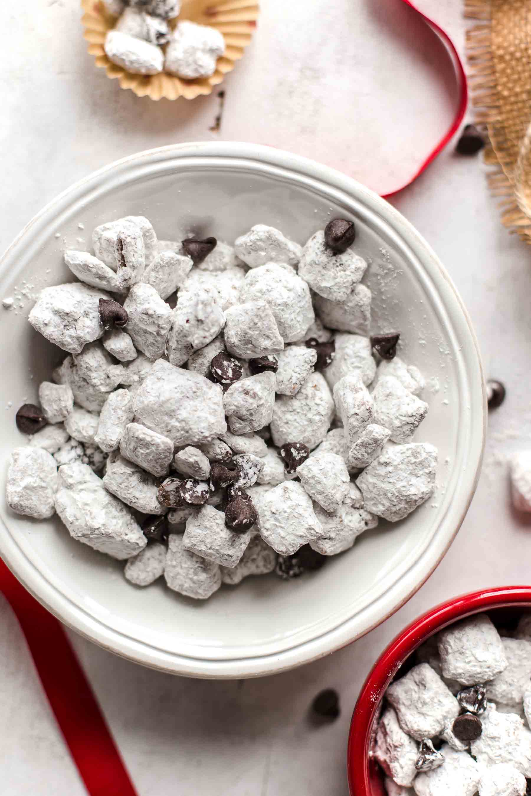 a bowl of salted caramel puppy chow