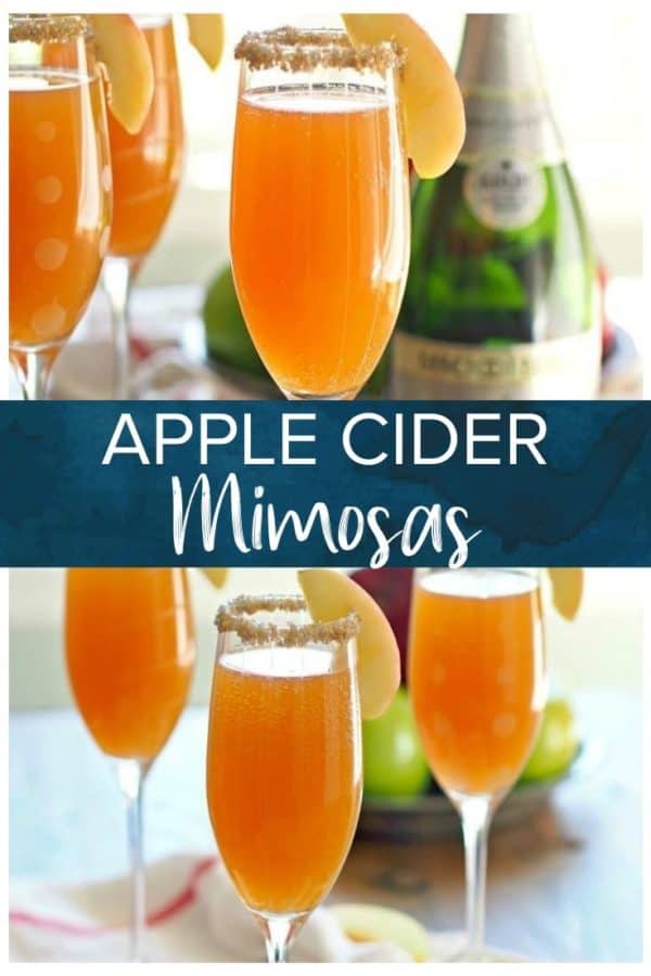 apple cider mimosas in glasses - pinterest collage