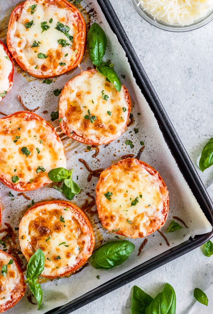 Baked Tomatoes with Mozzarella and Parmesan {VIDEO!}