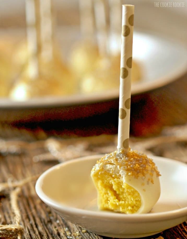 lemon cake pop bitten into