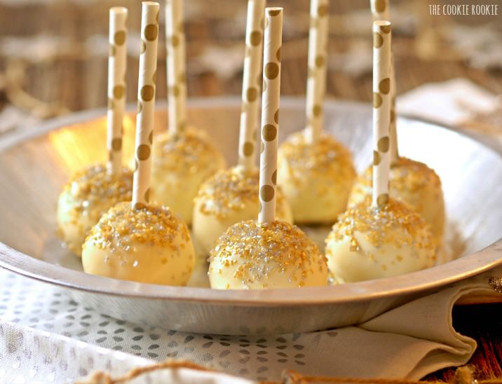 cake pops in a silver pie pan