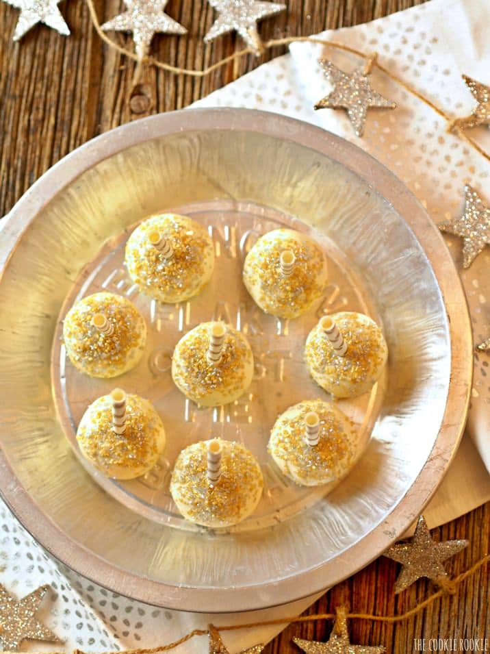 top view of gold glitter cake pops