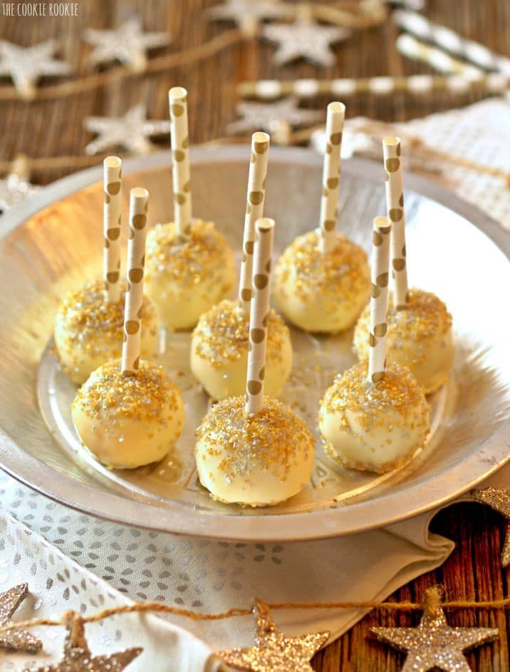 lemon cake pops with polka dot gold straws