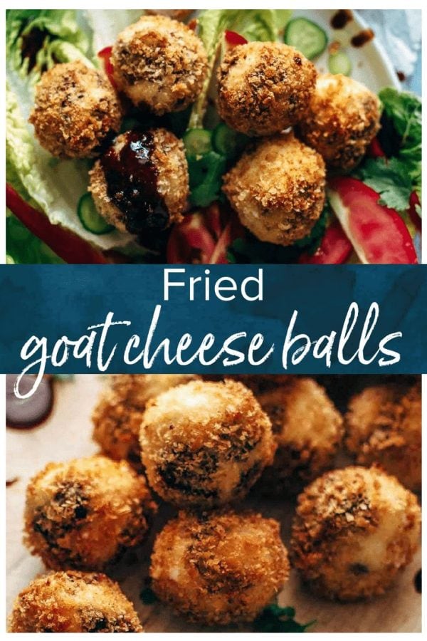 Fried Goat Cheese Balls are the perfect New Year's Eve appetizer! These goat cheese poppers are stuffed with dried cherries and pecans and then deep fried into a crispy little snack. It's definitely my favorite goat cheese appetizer!
