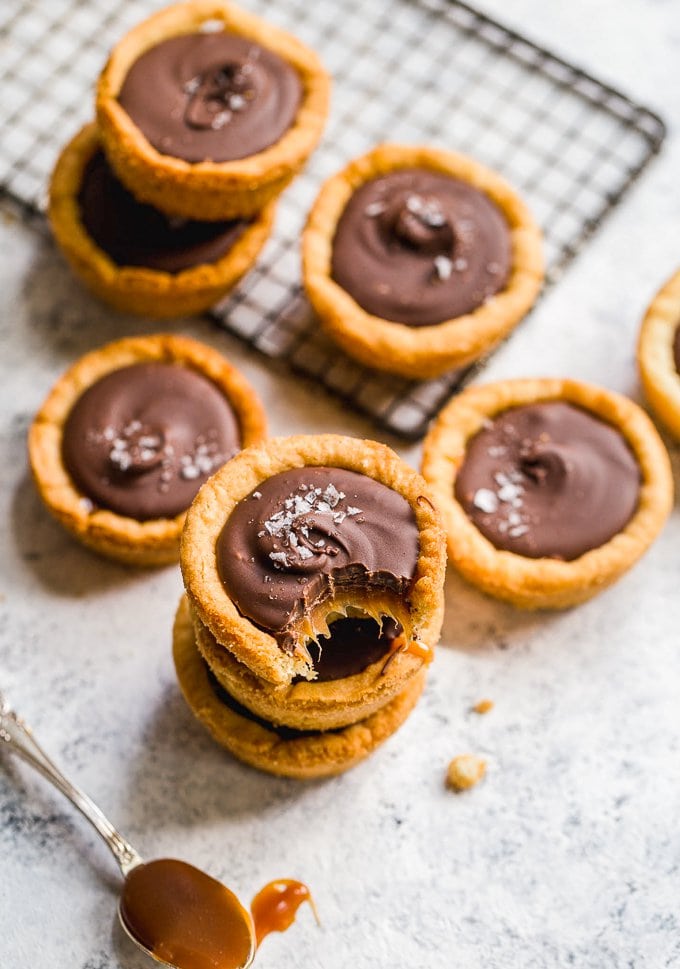 top view of stacked twix cookie cups