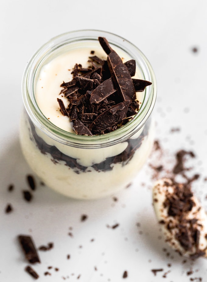 mousse topped with chocolate chunks