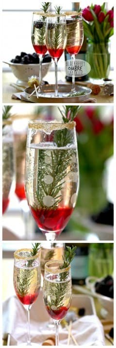Blackberry Ombre Sparkler!! Made with Blackberry Simple Syrup, Champagne, and Rosemary. Perfect for Christmas and Valentine's Day! | The Cookie Rookie