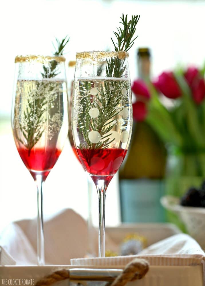 polka dot champagne glasses with blackberry ombre sparkler drinks