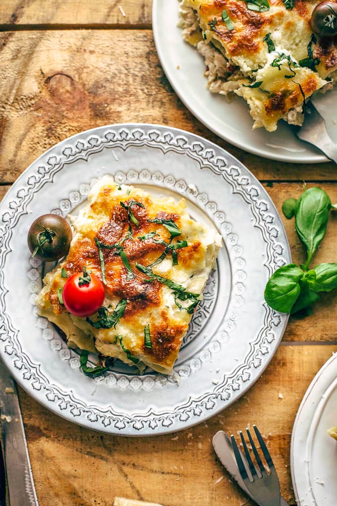 plates of lasagna on a table