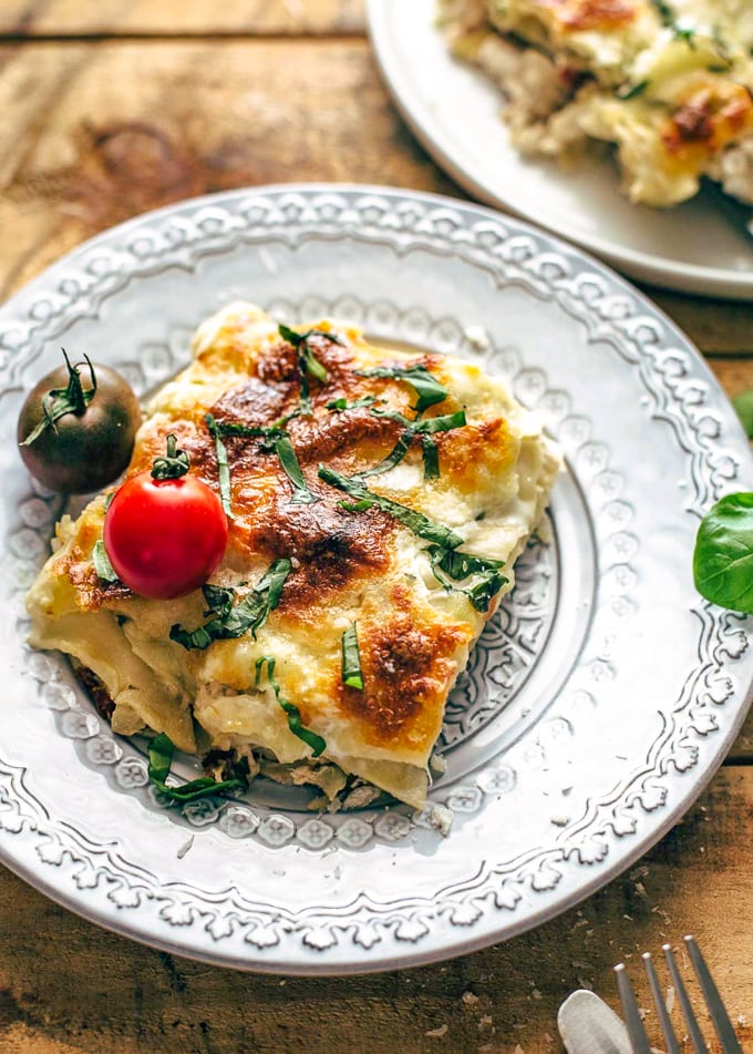 Creamy White Chicken Lasagna - Caprese Chicken Lasagna