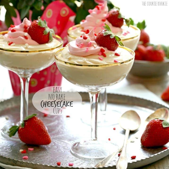 No Bake Cheesecake cups on a tray