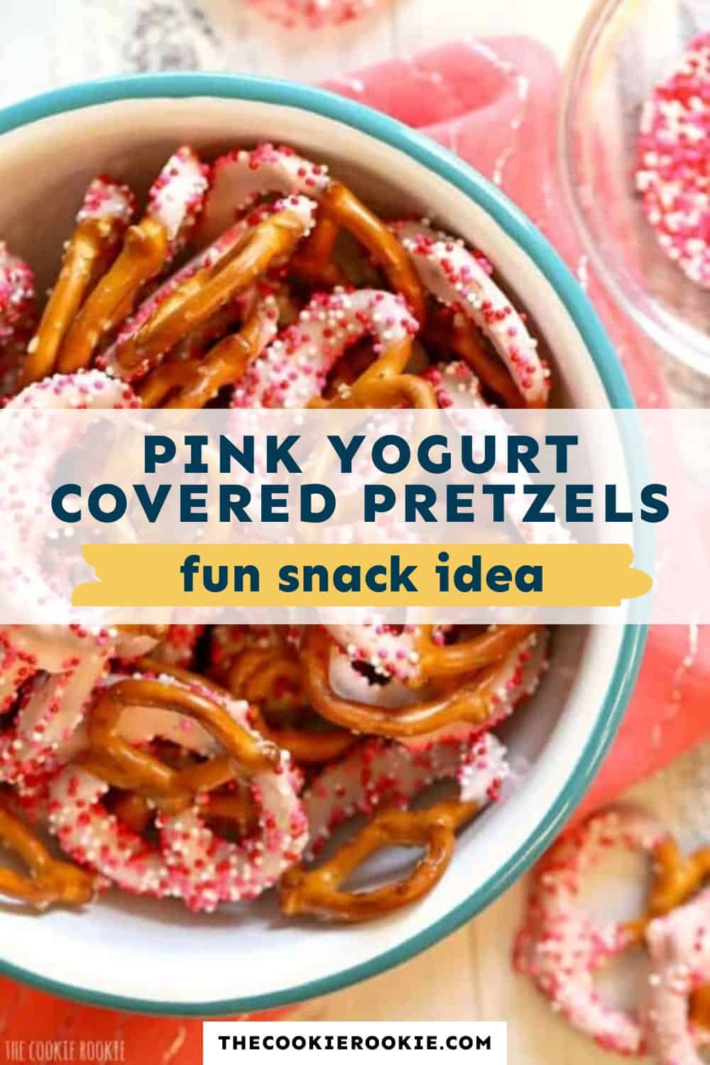 pink yogurt covered pretzels pin image
