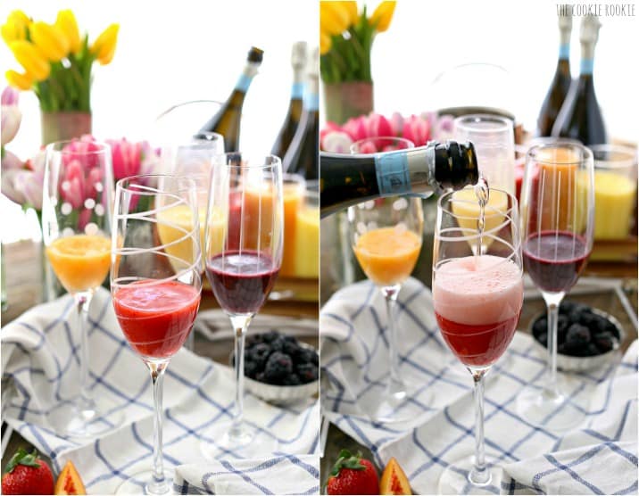 champagne being poured into flutes