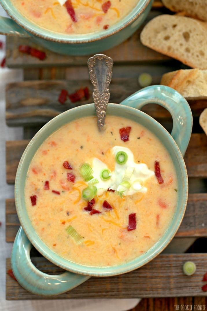 Slow Cooker Skinny Loaded Potato Soup, healthy comfort food!!! | The Cookie Rookie