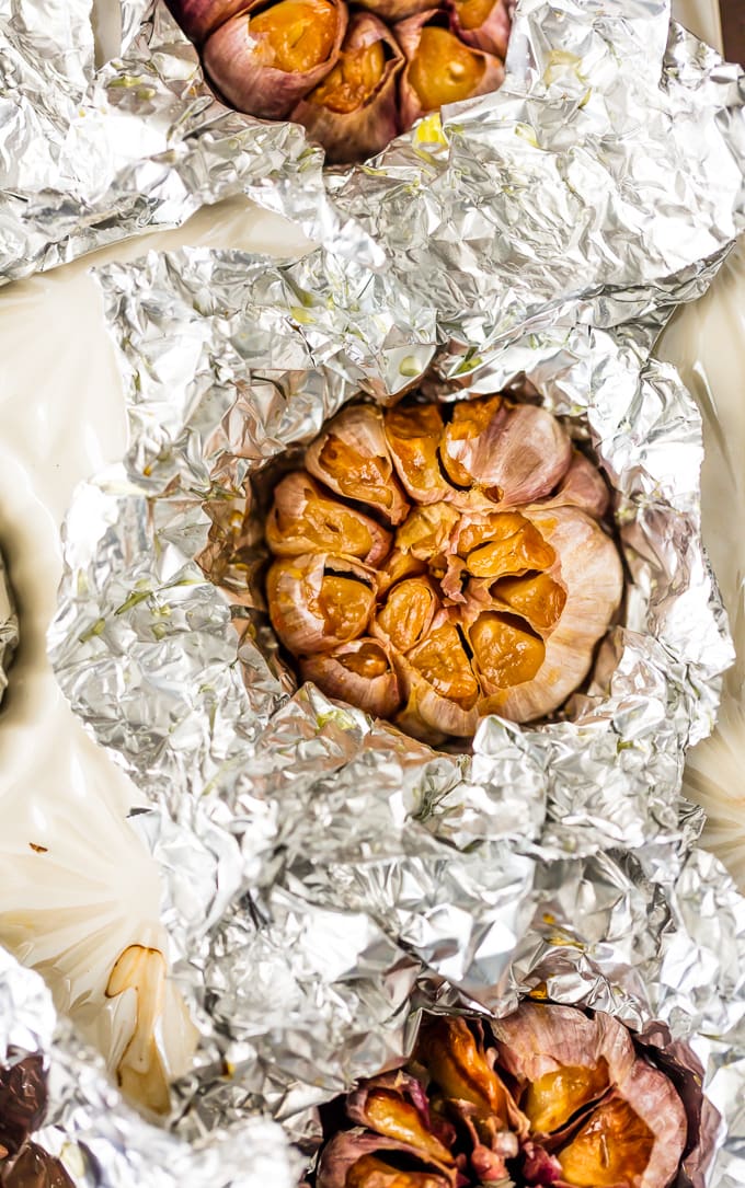 close up view of oven baked garlic