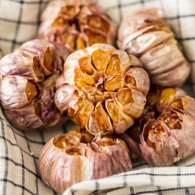 roasted garlic in a basket