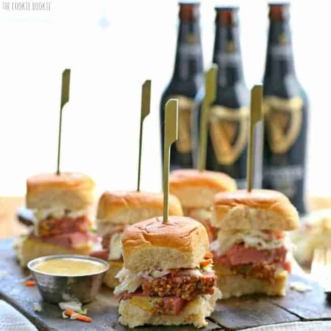 Slow Cooker Corned Beef and Cabbage Sliders on a plate