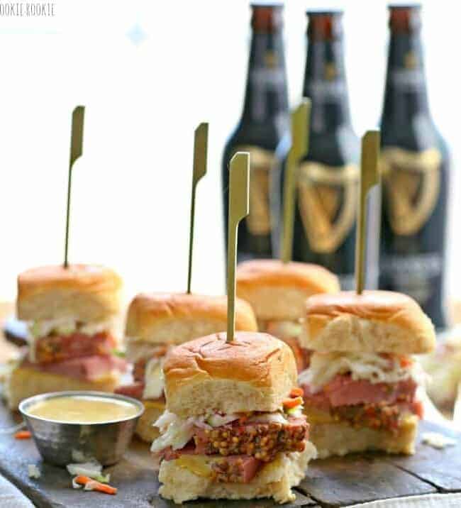 Slow Cooker Corned Beef and Cabbage Sliders on a plate