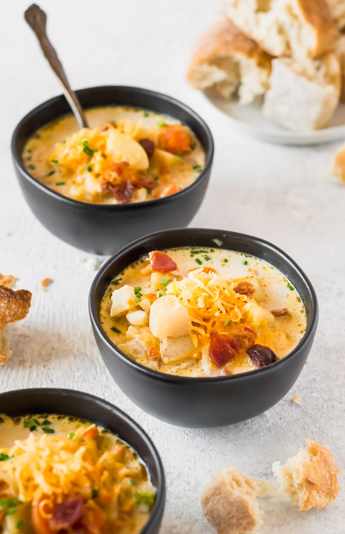 bowls of healthy potato soup